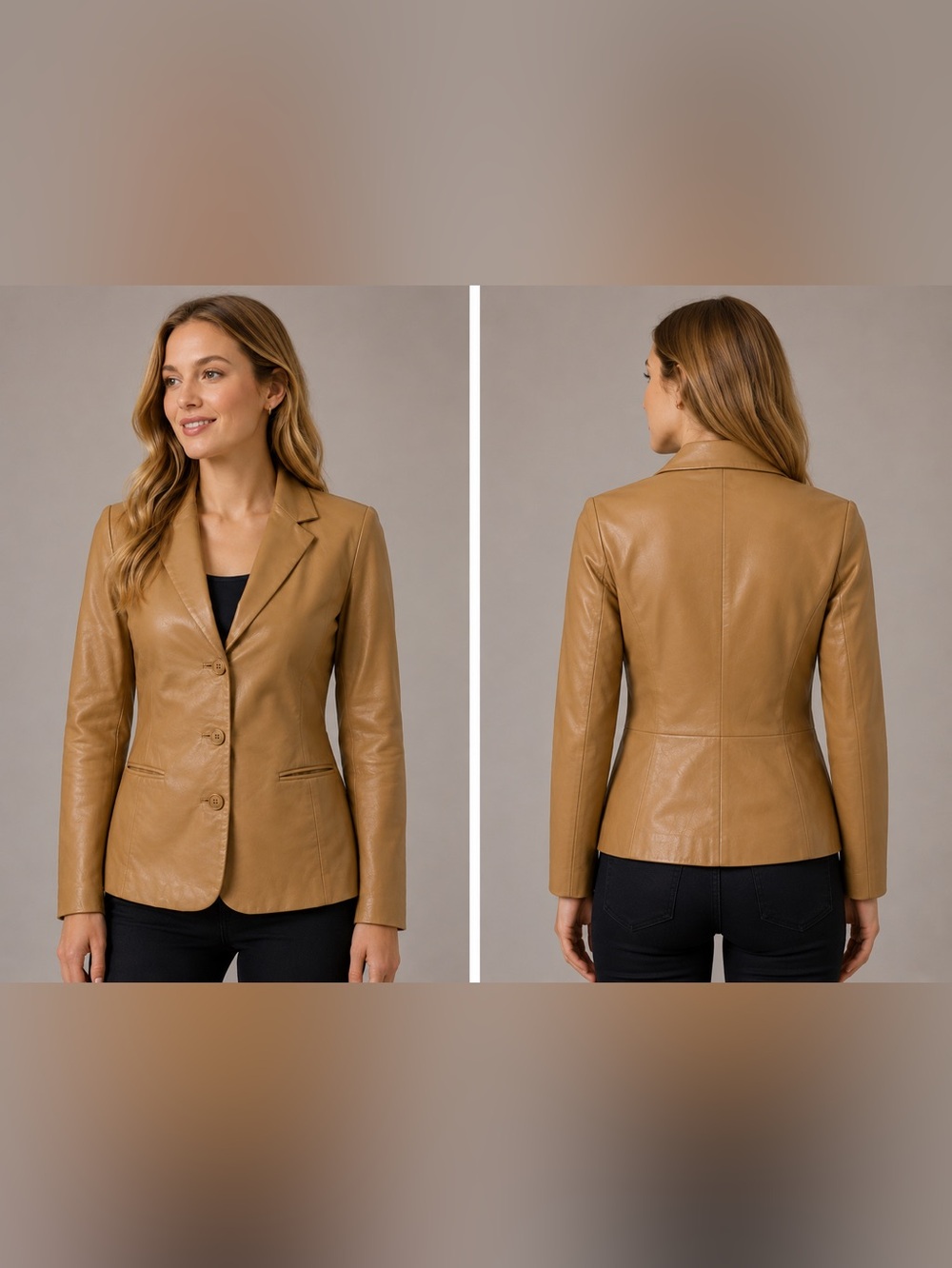COLEBROOK & CO Outerwear Tan 3 Button Leather Coat